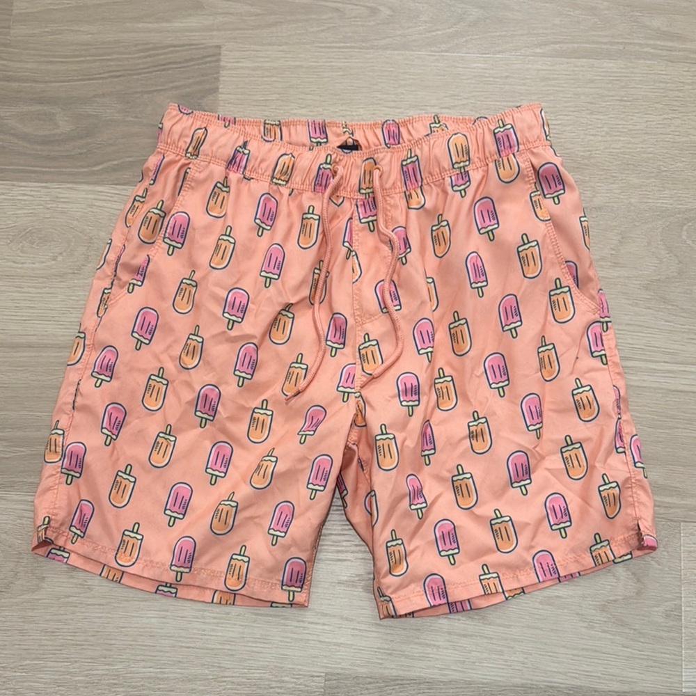 Vibrant Pink and Orange Swim Trunks